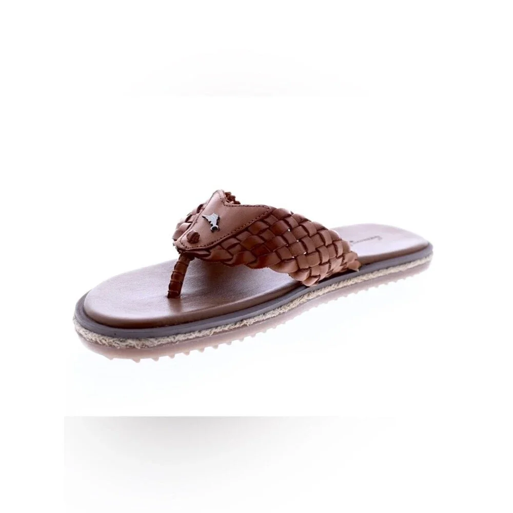 Tommy Bahama Sandals Thongs Flip Flops Brown Leather Braided Woven Men's Size 9